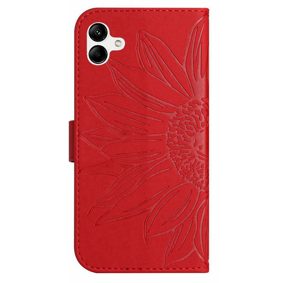 HT04 For Samsung Galaxy A06 Case Sunflower Leather Wallet Phone Cover with Wrist Strap - Red
