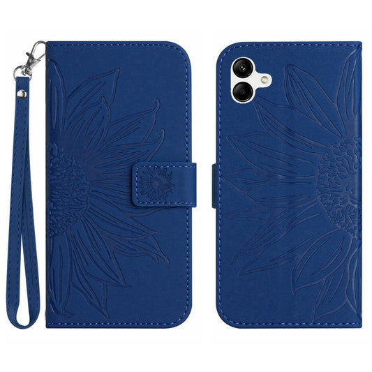 HT04 For Samsung Galaxy A06 Case Sunflower Leather Wallet Phone Cover with Wrist Strap - Sapphire