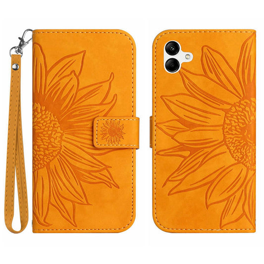 HT04 For Samsung Galaxy A06 Case Sunflower Leather Wallet Phone Cover with Wrist Strap - Yellow