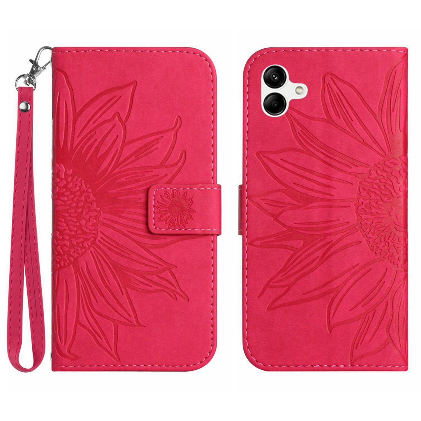HT04 For Samsung Galaxy A06 Case Sunflower Leather Wallet Phone Cover with Wrist Strap - Rose
