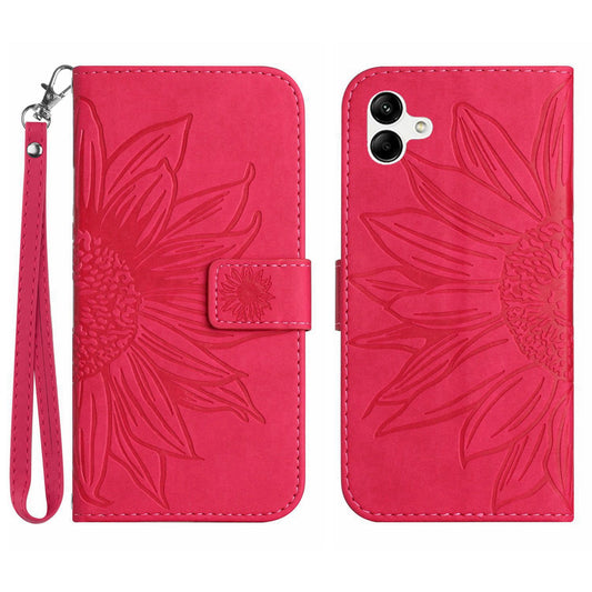HT04 For Samsung Galaxy A06 Case Sunflower Leather Wallet Phone Cover with Wrist Strap - Rose