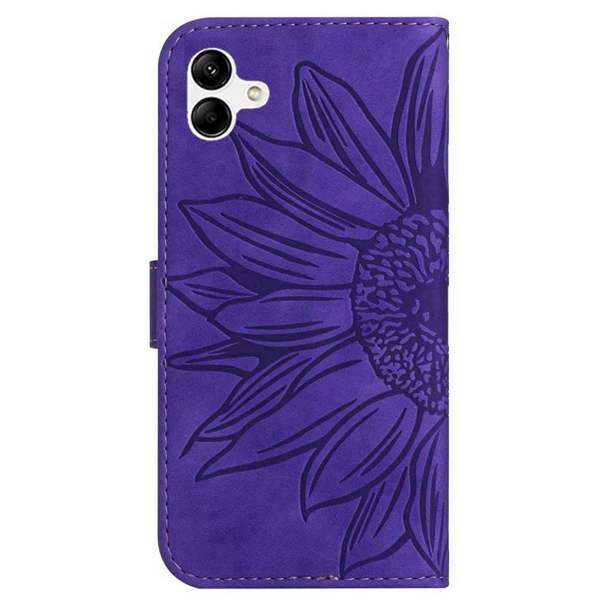 HT04 For Samsung Galaxy A06 Case Sunflower Leather Wallet Phone Cover with Wrist Strap - Dark Purple