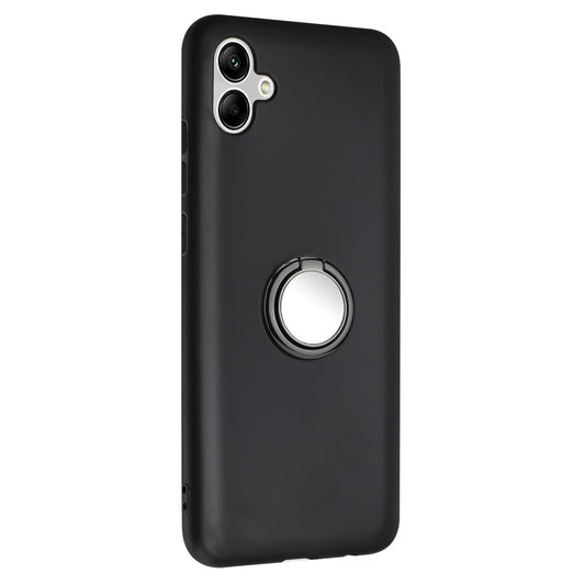 For Samsung Galaxy A06 Case Ring Kickstand Matte Soft TPU Phone Cover - Black