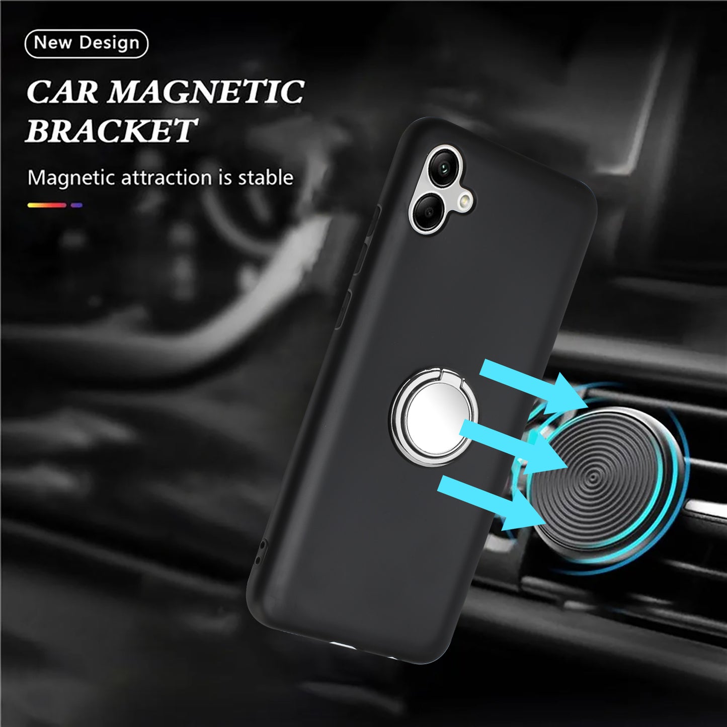 For Samsung Galaxy A06 Case Ring Kickstand Matte Soft TPU Phone Cover - Silver