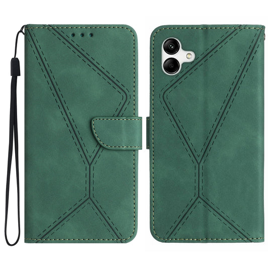 HT05 For Samsung Galaxy A06 Case Skin-Touch Lines PU Leather Phone Cover - Green