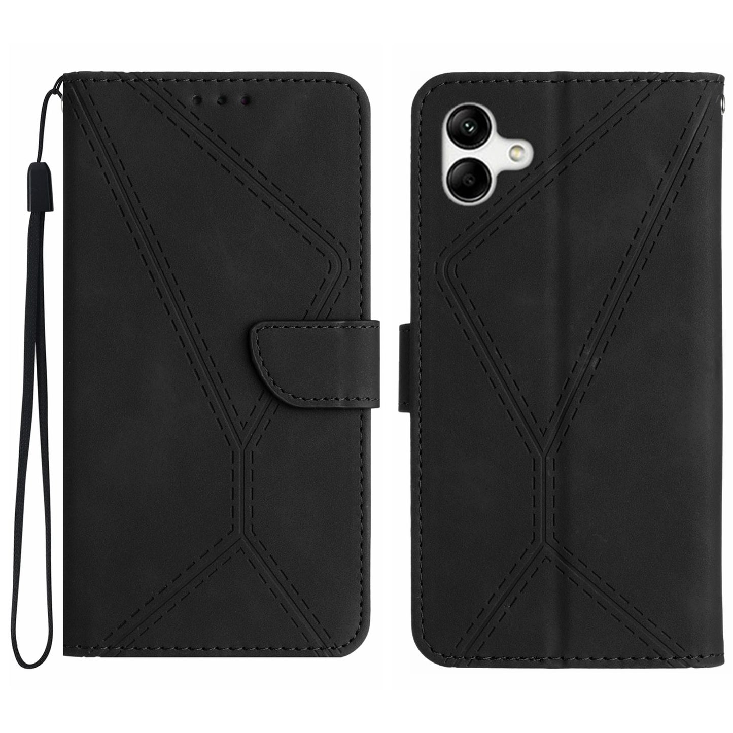 HT05 For Samsung Galaxy A06 Case Skin-Touch Lines PU Leather Phone Cover - Black