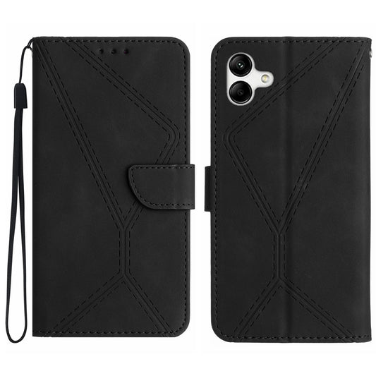 HT05 For Samsung Galaxy A06 Case Skin-Touch Lines PU Leather Phone Cover - Black