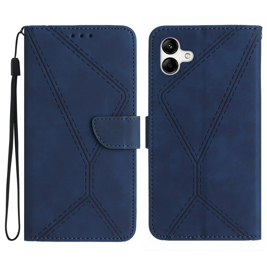 HT05 For Samsung Galaxy A06 Case Skin-Touch Lines PU Leather Phone Cover - Blue