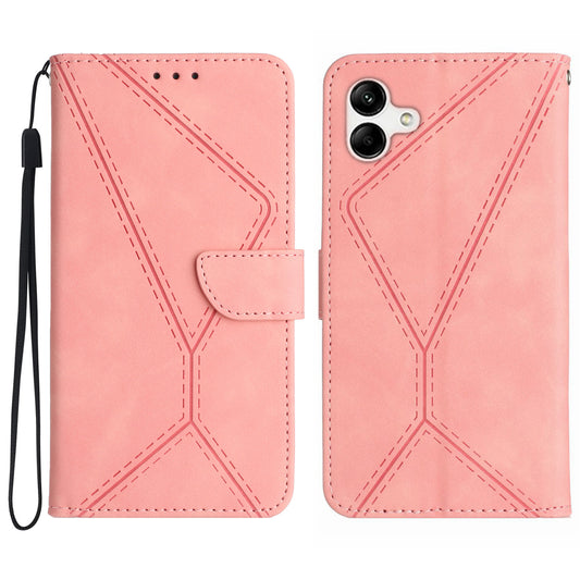 HT05 For Samsung Galaxy A06 Case Skin-Touch Lines PU Leather Phone Cover - Pink