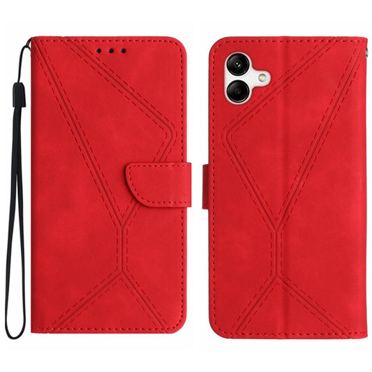 HT05 For Samsung Galaxy A06 Case Skin-Touch Lines PU Leather Phone Cover - Red