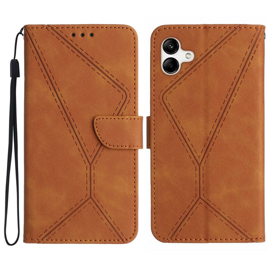 HT05 For Samsung Galaxy A06 Case Skin-Touch Lines PU Leather Phone Cover - Brown