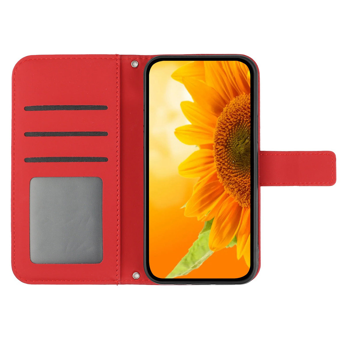 HT04 For Samsung Galaxy A06 Case PU Leather Sunflower Imprint Phone Cover with Long Strap - Red