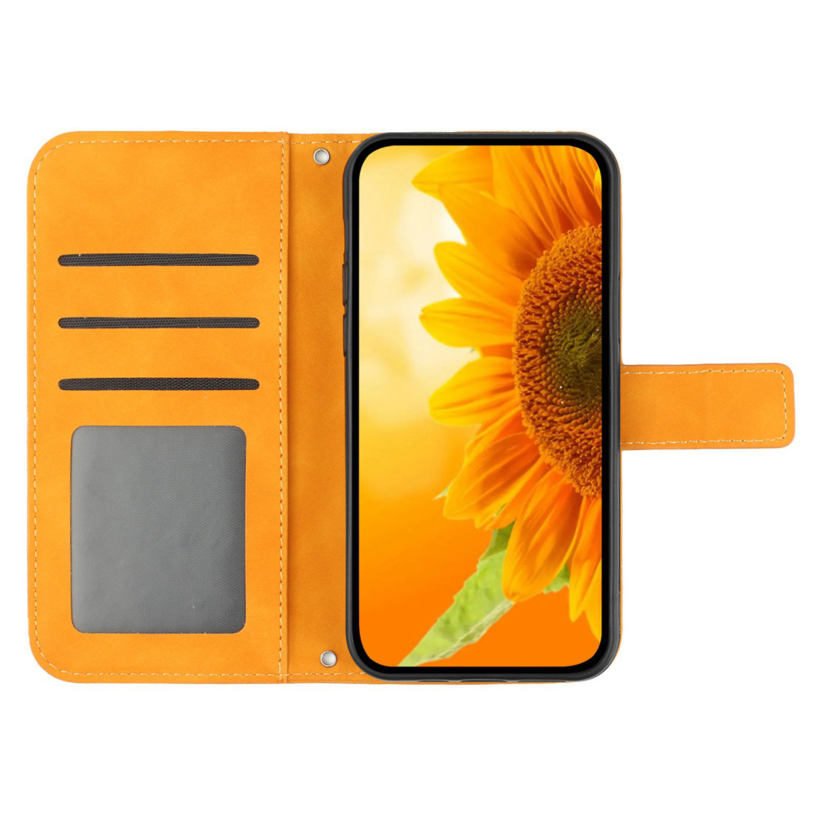 HT04 For Samsung Galaxy A06 Case PU Leather Sunflower Imprint Phone Cover with Long Strap - Yellow