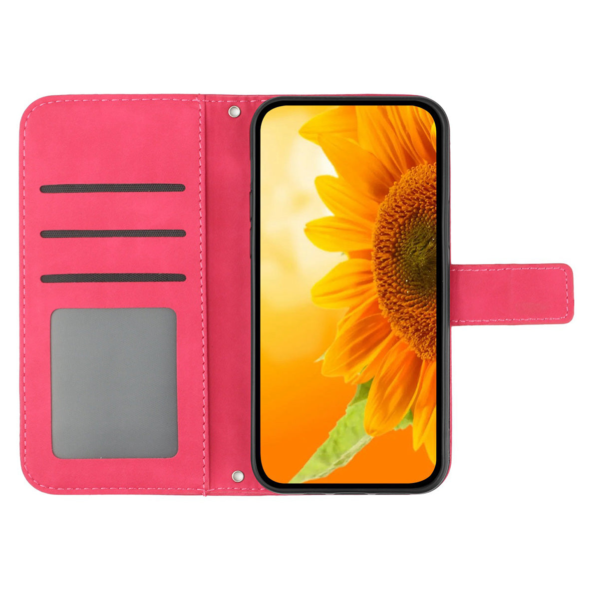 HT04 For Samsung Galaxy A06 Case PU Leather Sunflower Imprint Phone Cover with Long Strap - Rose