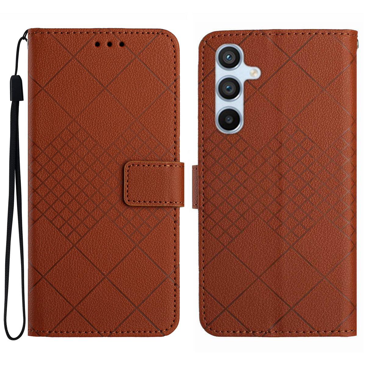 HT06 For Samsung Galaxy A16 5G / A16 4G Wallet Case PU Leather Flip Folio Phone Cover - Brown