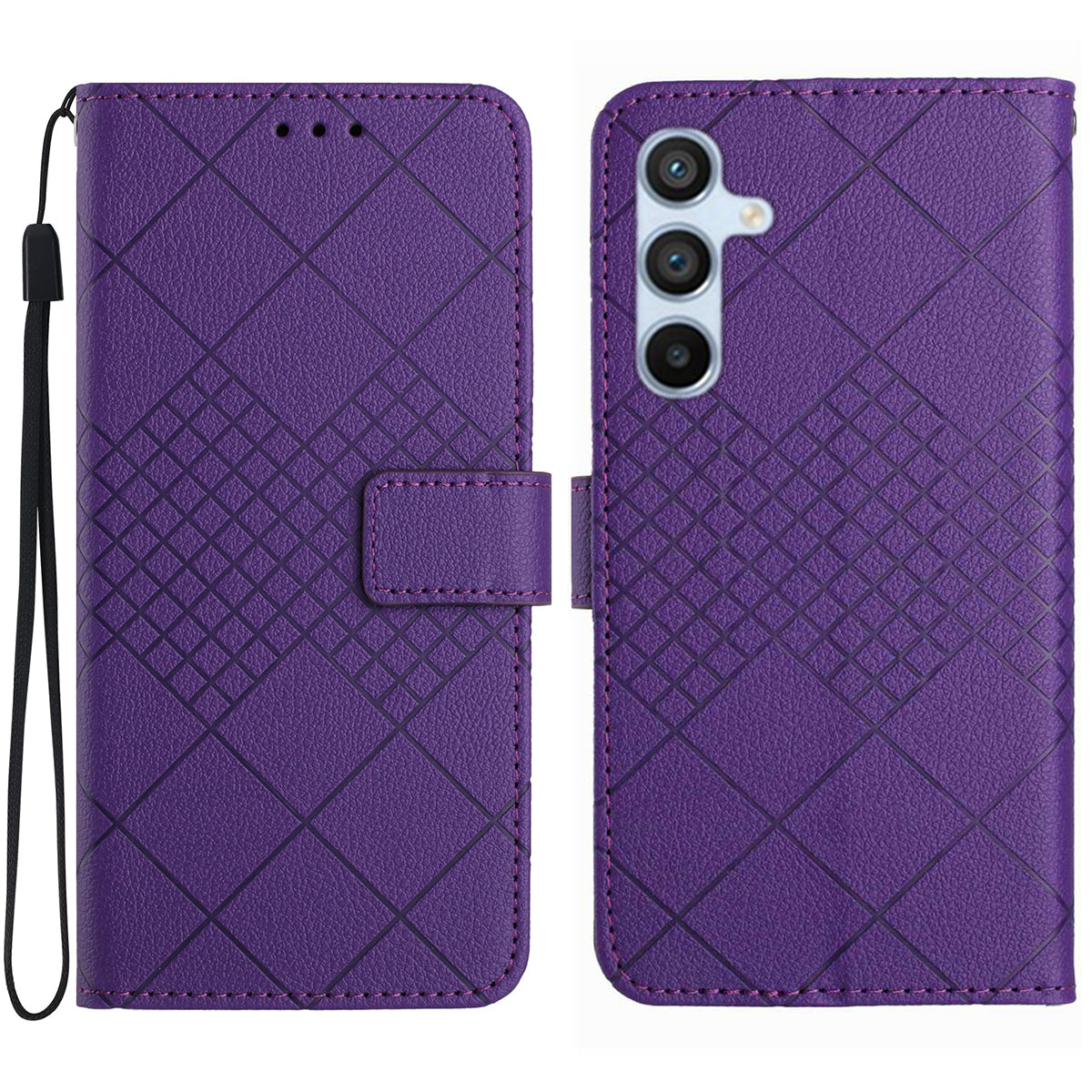 HT06 For Samsung Galaxy A16 5G / A16 4G Wallet Case PU Leather Flip Folio Phone Cover - Dark Purple