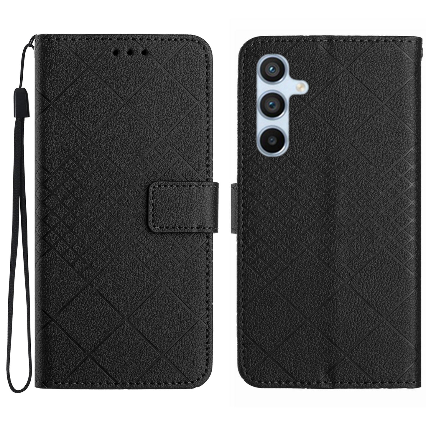 HT06 For Samsung Galaxy A16 5G / A16 4G Wallet Case PU Leather Flip Folio Phone Cover - Black