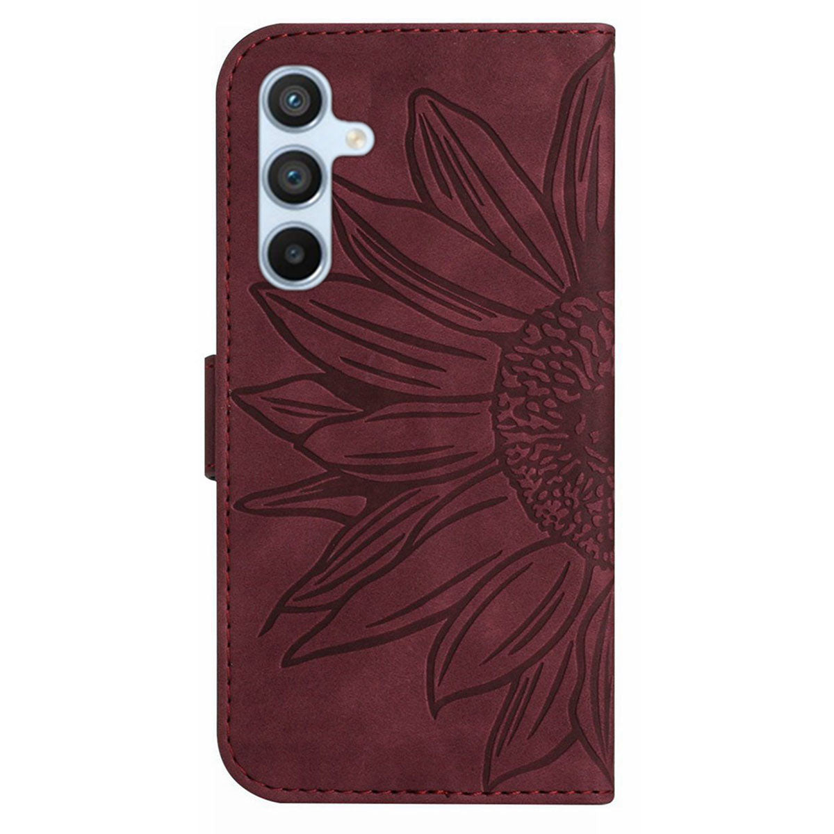 HT04 For Samsung Galaxy A16 5G / A16 4G Wallet Case Sunflower Leather Phone Cover with Wrist Strap - Wine Red