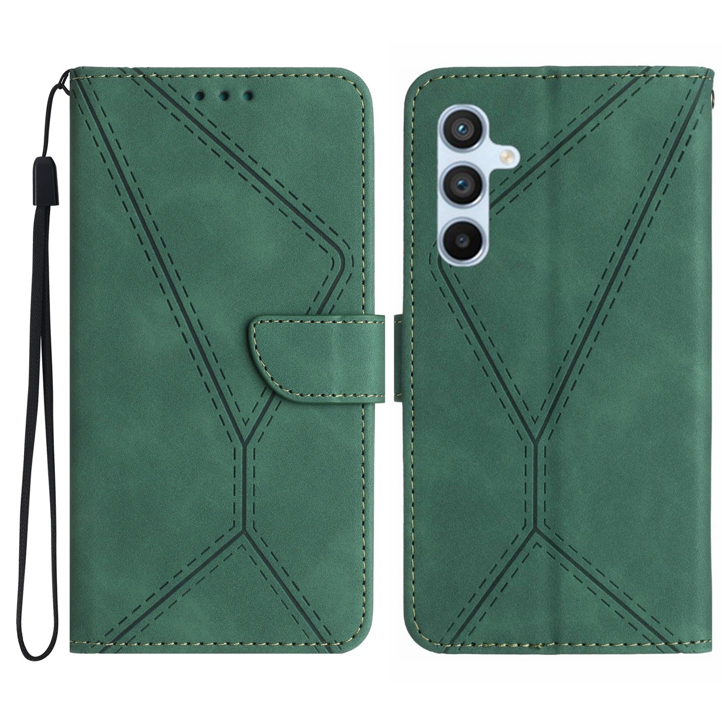 HT05 For Samsung Galaxy A16 5G / A16 4G Phone Case Skin-Touch Lines PU Leather Flip Cover - Green