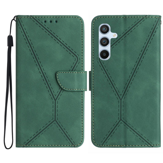 HT05 For Samsung Galaxy A16 5G / A16 4G Phone Case Skin-Touch Lines PU Leather Flip Cover - Green