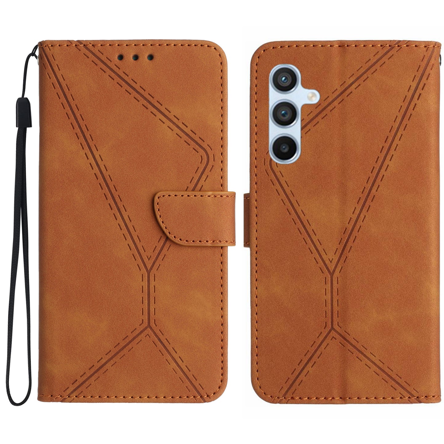 HT05 For Samsung Galaxy A16 5G / A16 4G Phone Case Skin-Touch Lines PU Leather Flip Cover - Brown