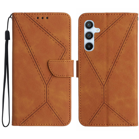 HT05 For Samsung Galaxy A16 5G / A16 4G Phone Case Skin-Touch Lines PU Leather Flip Cover - Brown