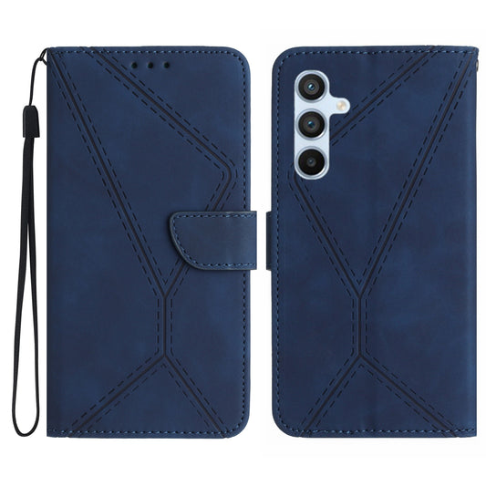 HT05 For Samsung Galaxy A16 5G / A16 4G Phone Case Skin-Touch Lines PU Leather Flip Cover - Blue