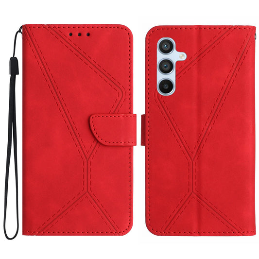 HT05 For Samsung Galaxy A16 5G / A16 4G Phone Case Skin-Touch Lines PU Leather Flip Cover - Red