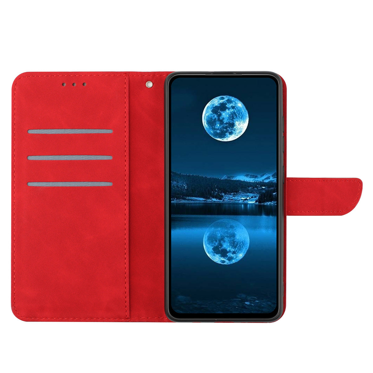 HT05 For Samsung Galaxy A16 5G / A16 4G Phone Case Skin-Touch Lines PU Leather Flip Cover - Red
