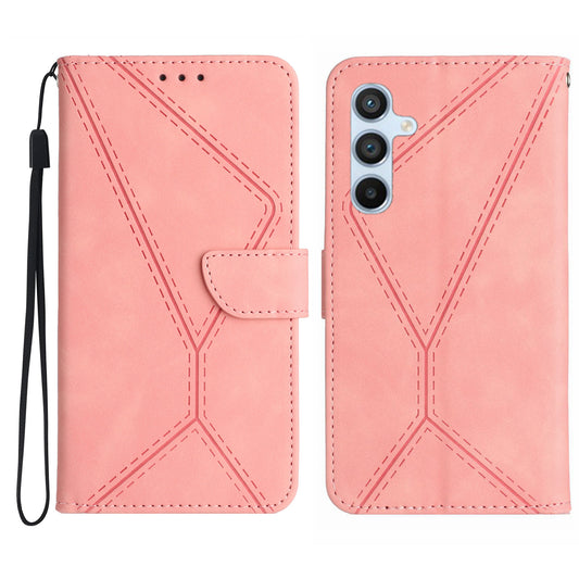 HT05 For Samsung Galaxy A16 5G / A16 4G Phone Case Skin-Touch Lines PU Leather Flip Cover - Pink