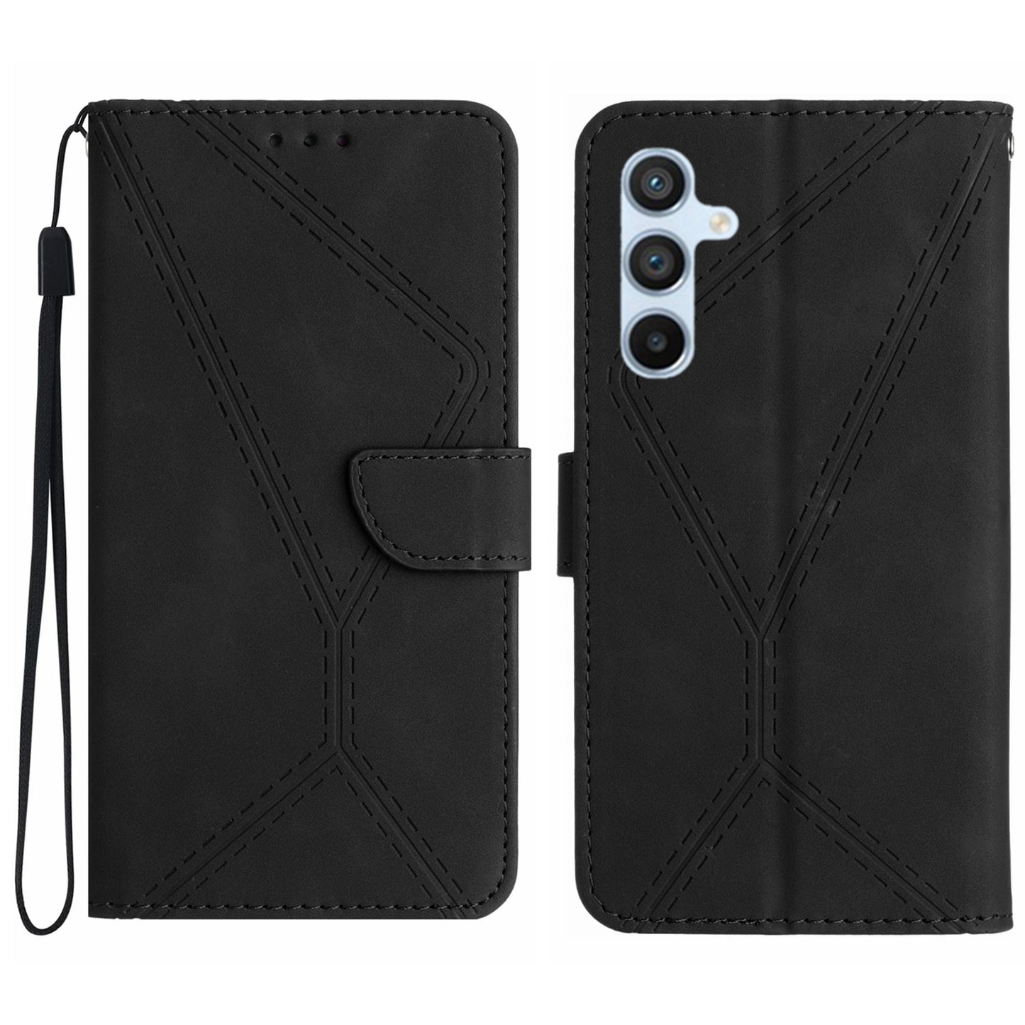 HT05 For Samsung Galaxy A16 5G / A16 4G Phone Case Skin-Touch Lines PU Leather Flip Cover - Black