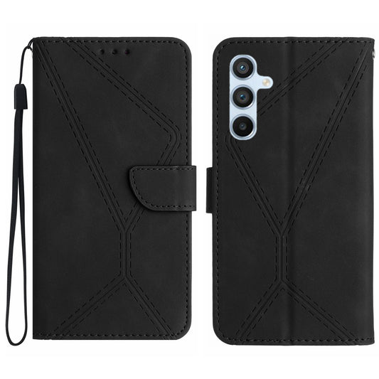 HT05 For Samsung Galaxy A16 5G / A16 4G Phone Case Skin-Touch Lines PU Leather Flip Cover - Black