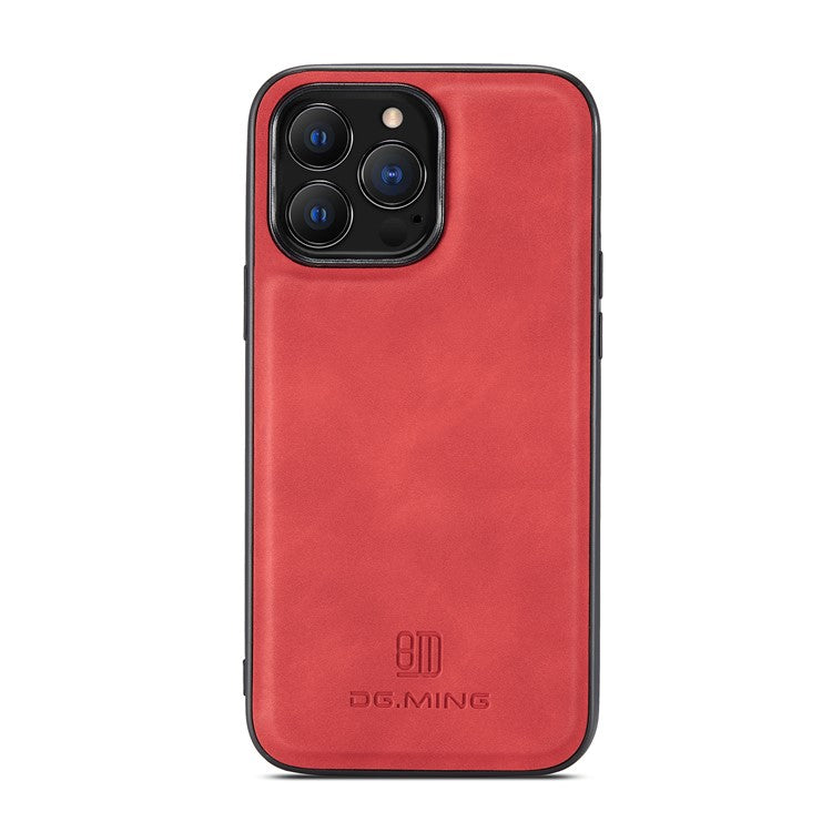 DG.MING For iPhone 16 Pro Case PU Leather Covered PC+TPU Hybrid Phone Shell - Red