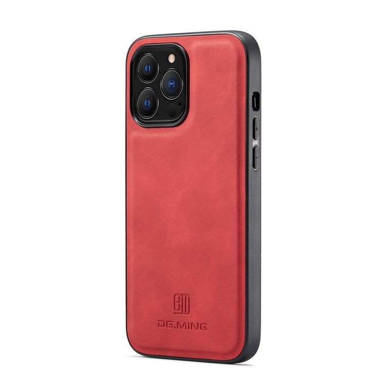 DG.MING For iPhone 16 Pro Case PU Leather Covered PC+TPU Hybrid Phone Shell - Red