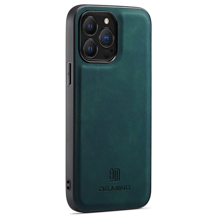 DG.MING For iPhone 16 Pro Case PU Leather Covered PC+TPU Hybrid Phone Shell - Green