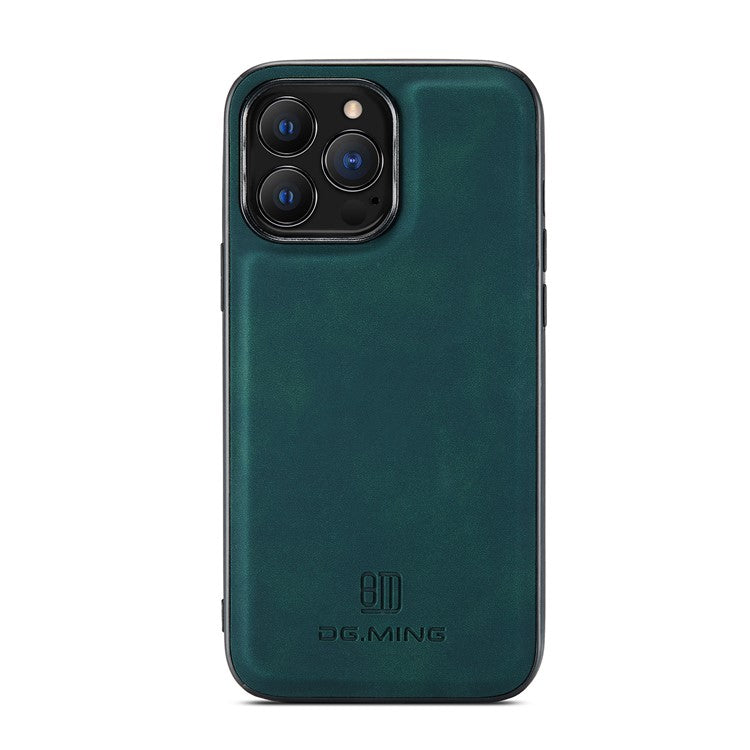 DG.MING For iPhone 16 Pro Case PU Leather Covered PC+TPU Hybrid Phone Shell - Green