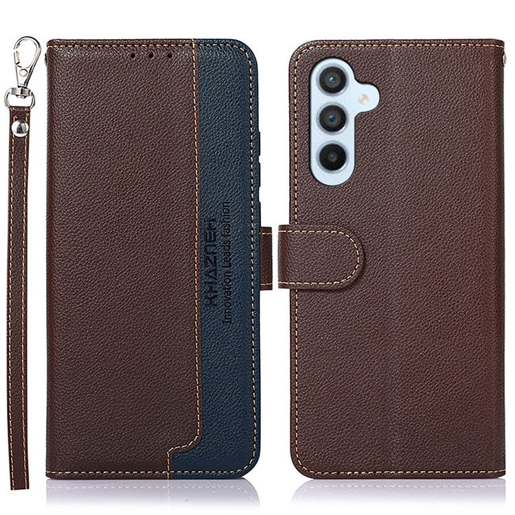 KHAZNEH For Samsung Galaxy M35 5G Case RFID Blocking Wallet PU Leather Phone Cover - Brown