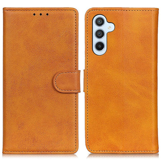 For Samsung Galaxy M35 5G Stand Wallet Case Cowhide Texture Leather Phone Cover - Brown