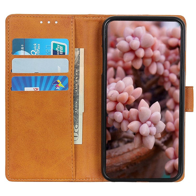 For Samsung Galaxy M35 5G Stand Wallet Case Cowhide Texture Leather Phone Cover - Brown