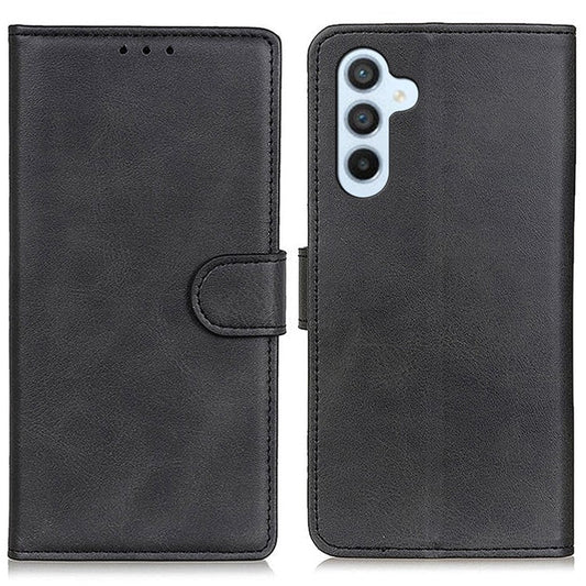 For Samsung Galaxy M35 5G Stand Wallet Case Cowhide Texture Leather Phone Cover - Black