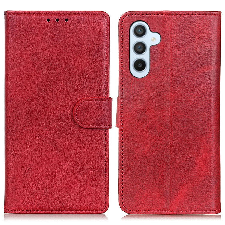 For Samsung Galaxy M35 5G Stand Wallet Case Cowhide Texture Leather Phone Cover - Red
