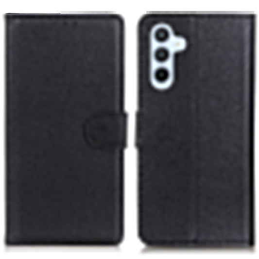 For Samsung Galaxy M35 5G Wallet Case PU Leather Phone Cover Litchi Texture - Black