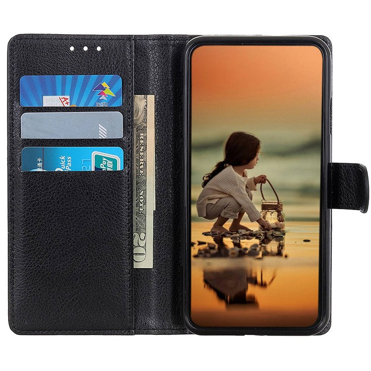 For Samsung Galaxy M35 5G Wallet Case PU Leather Phone Cover Litchi Texture - Black