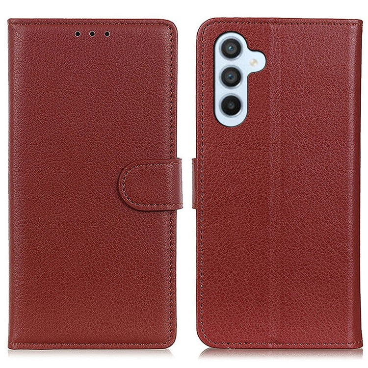 For Samsung Galaxy M35 5G Wallet Case PU Leather Phone Cover Litchi Texture - Brown
