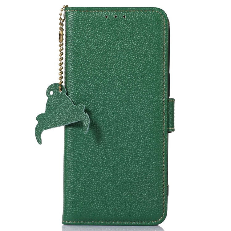 For Samsung Galaxy M35 5G Case RFID Blocking Textured Genuine Cow Leather Phone Cover - Green