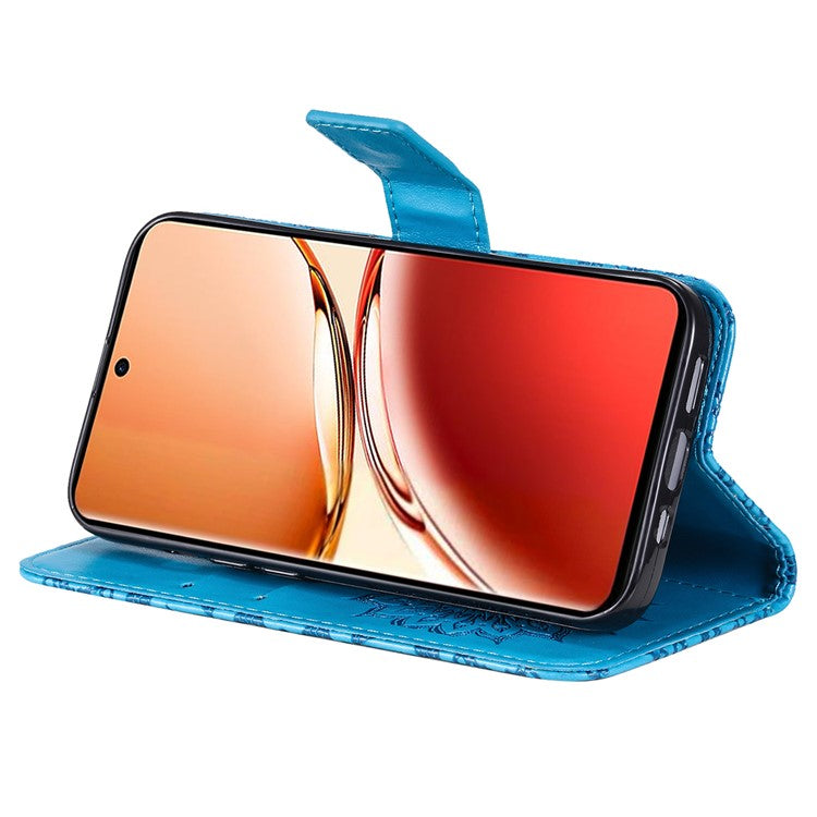 KT Imprinting Flower Series-1 For Oppo Reno12 F 4G Wallet Case Sunflower Stand Leather Phone Cover - Blue
