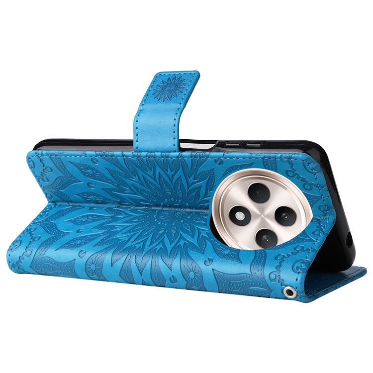 KT Imprinting Flower Series-1 For Oppo Reno12 F 4G Wallet Case Sunflower Stand Leather Phone Cover - Blue
