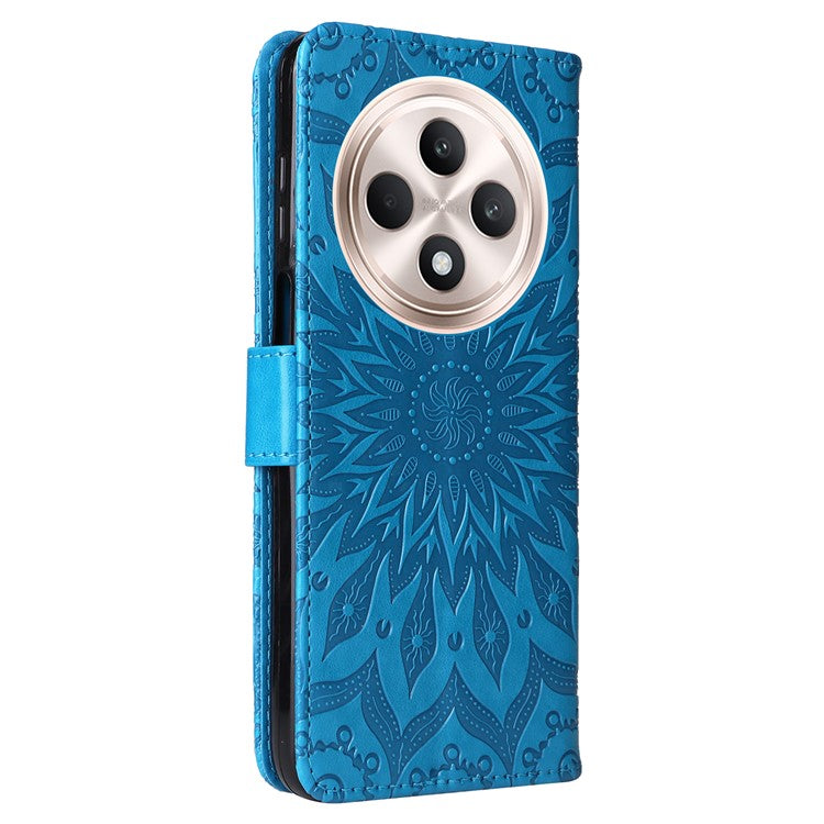 KT Imprinting Flower Series-1 For Oppo Reno12 F 4G Wallet Case Sunflower Stand Leather Phone Cover - Blue