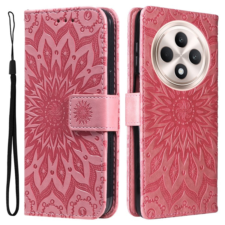 KT Imprinting Flower Series-1 For Oppo Reno12 F 4G Wallet Case Sunflower Stand Leather Phone Cover - Pink