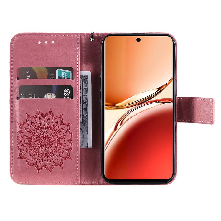 KT Imprinting Flower Series-1 For Oppo Reno12 F 4G Wallet Case Sunflower Stand Leather Phone Cover - Pink